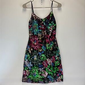 MIDNIGHT DOLL Sequin Mini Banquet Party Dress Multicolor Rainbow Size Small